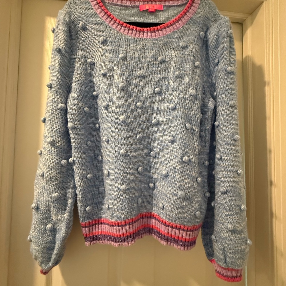 Lilly Pulitzer Blue Sweater with Pink Trim
